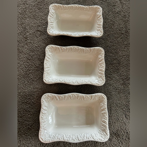1950’s BIZZIRRI Made Italy Off White Scalloped Ceramic Rectangle Serving Dish x3 - Picture 1 of 11